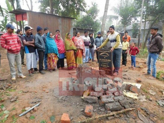 Community Hall's foundation stone damaged, before Jharna Das Baidya's inauguration 